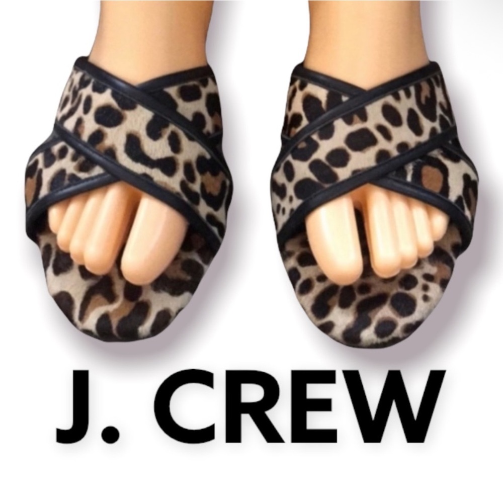 Authentic J. Crew designer leather print slide flats mules sandals sz 7.5